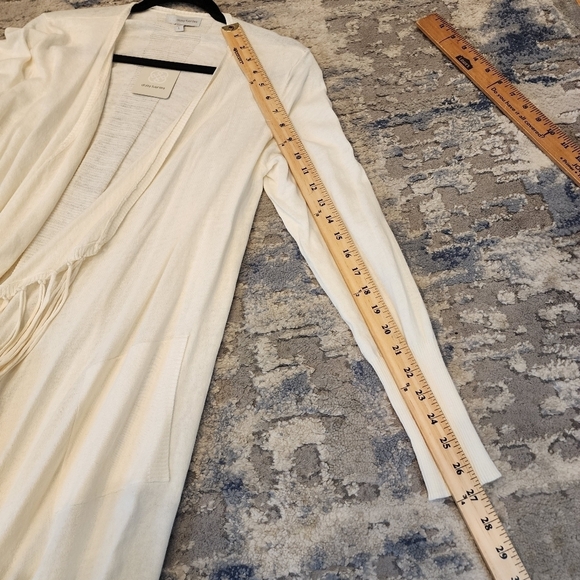 NWT Daisy Fuentes Cream Fringe open front cardigan.  Size Large. Cotton. - Picture 7 of 16